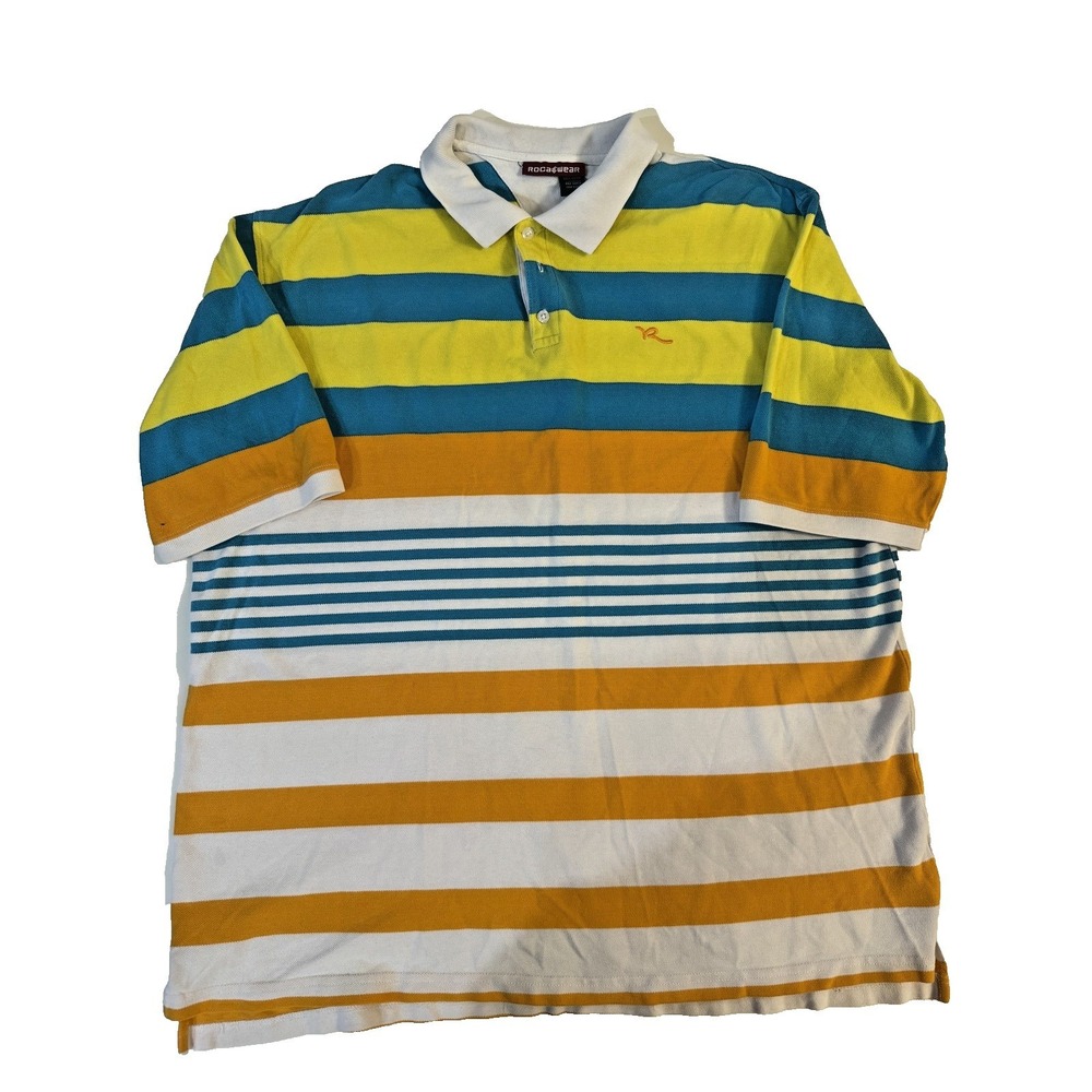 Vintage Y2K Rocawear Polo Shirt Mens 2XL Striped Short Sleeve Hip Hop Streetwear